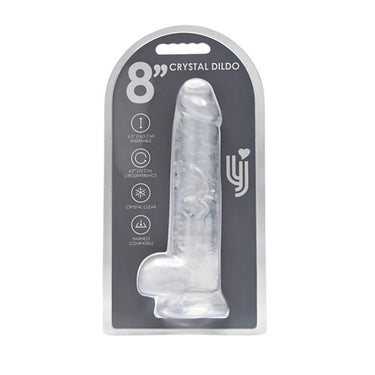 Loving Joy 9-inch Crystal Dildo packaging, emphasising an alluring clear jelly dong for those who appreciate luxurious sensations.